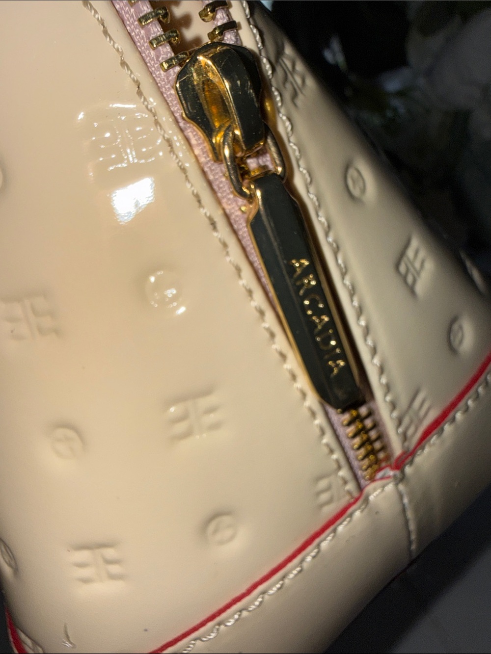 Arcadia Cream Patent Satchel with Red Trim - Picture 13 of 14
